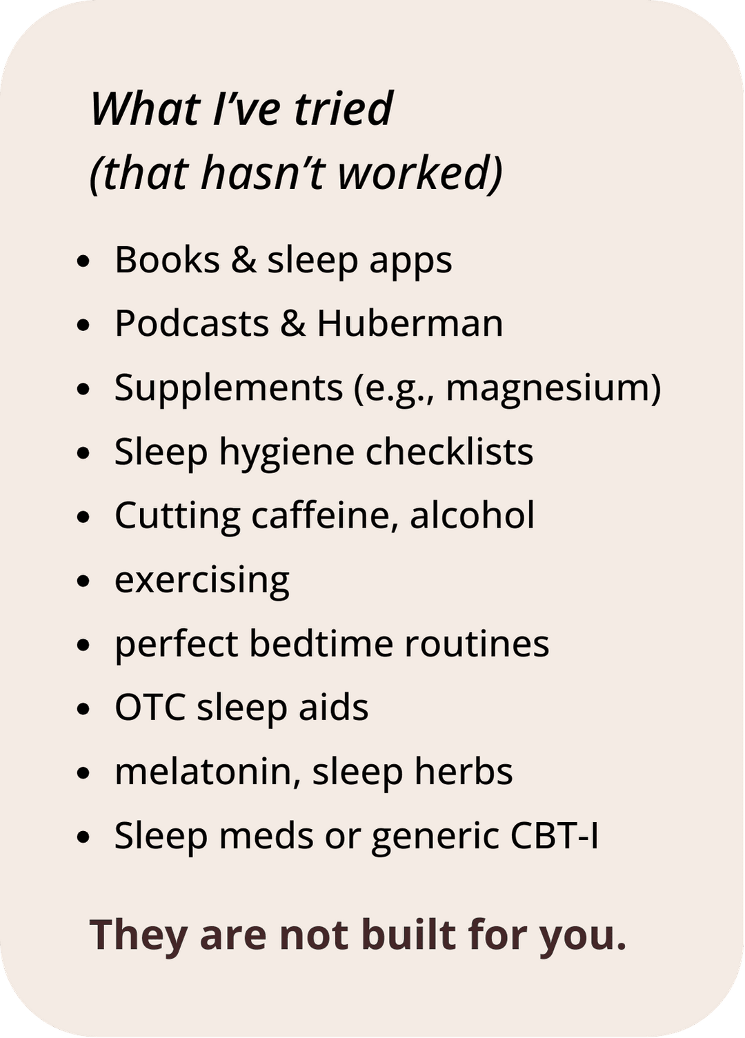 What I've tried that hasn't worked